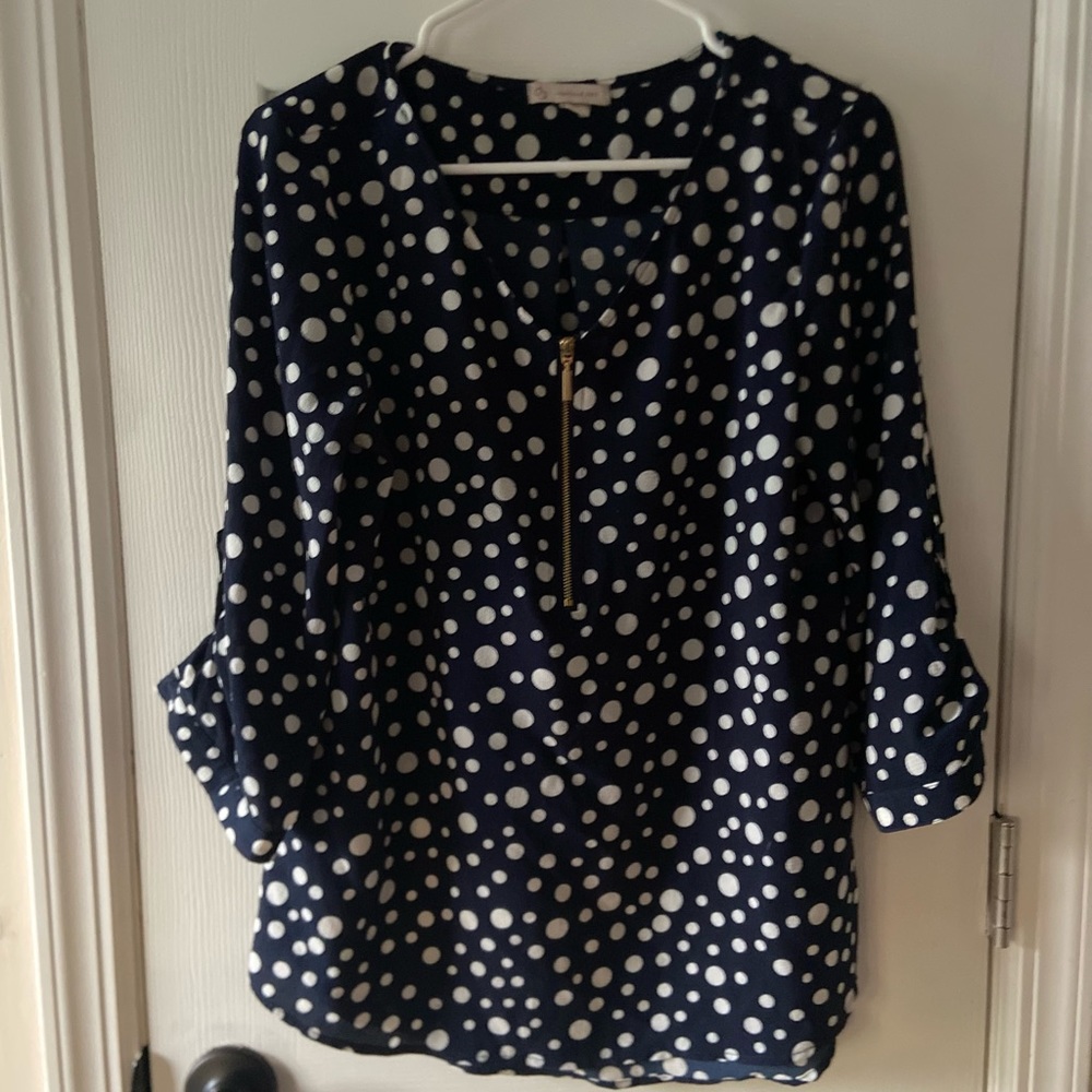 Navy & White Polka Dot 3/4 sleeve blouse